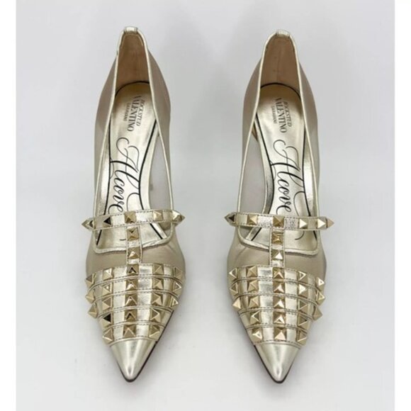 Valentino Garavani Shoes - NEW VALENTINO GARAVANI Gold Mesh Nappa Rockstud Alcove Stiletto Pumps Size EU37